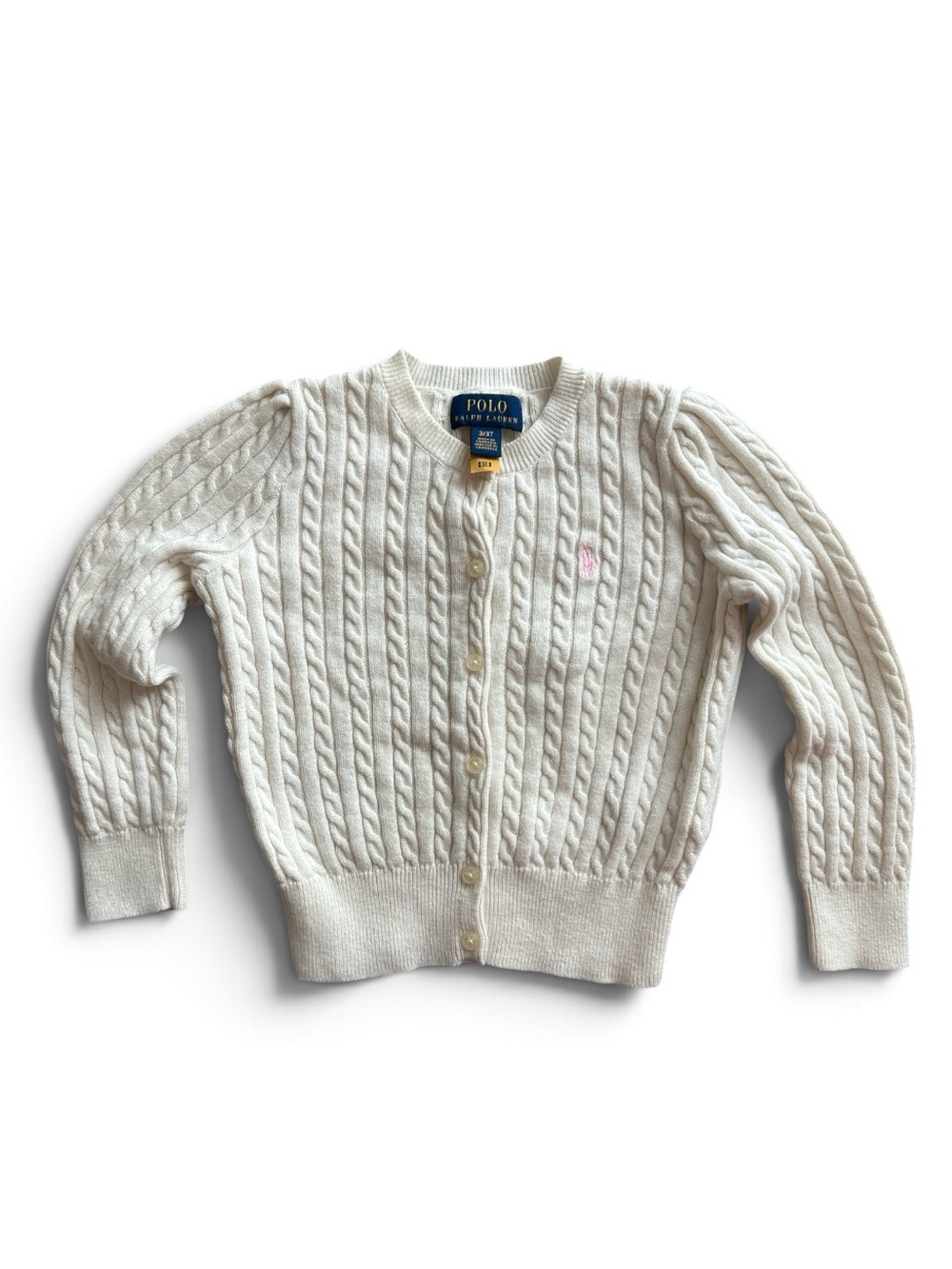 Polo by Ralph Lauren Cream Cable-Knit Cardigan Sweater girls size 3/3T